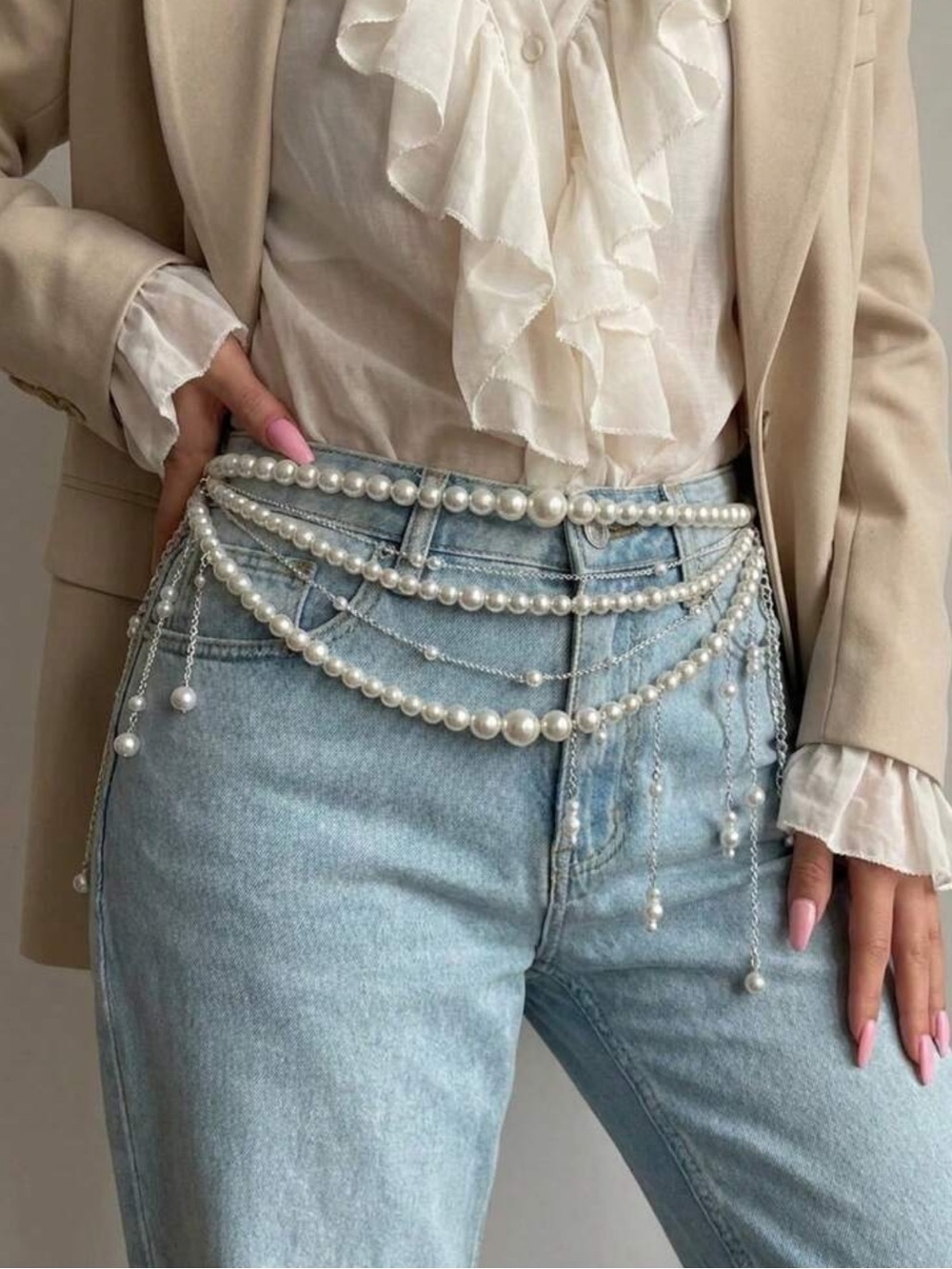 1pc French Style Elegant Luxury Multi-Layer Tassel Waist Chain Body Chain, Niche - Picture 3 of 4